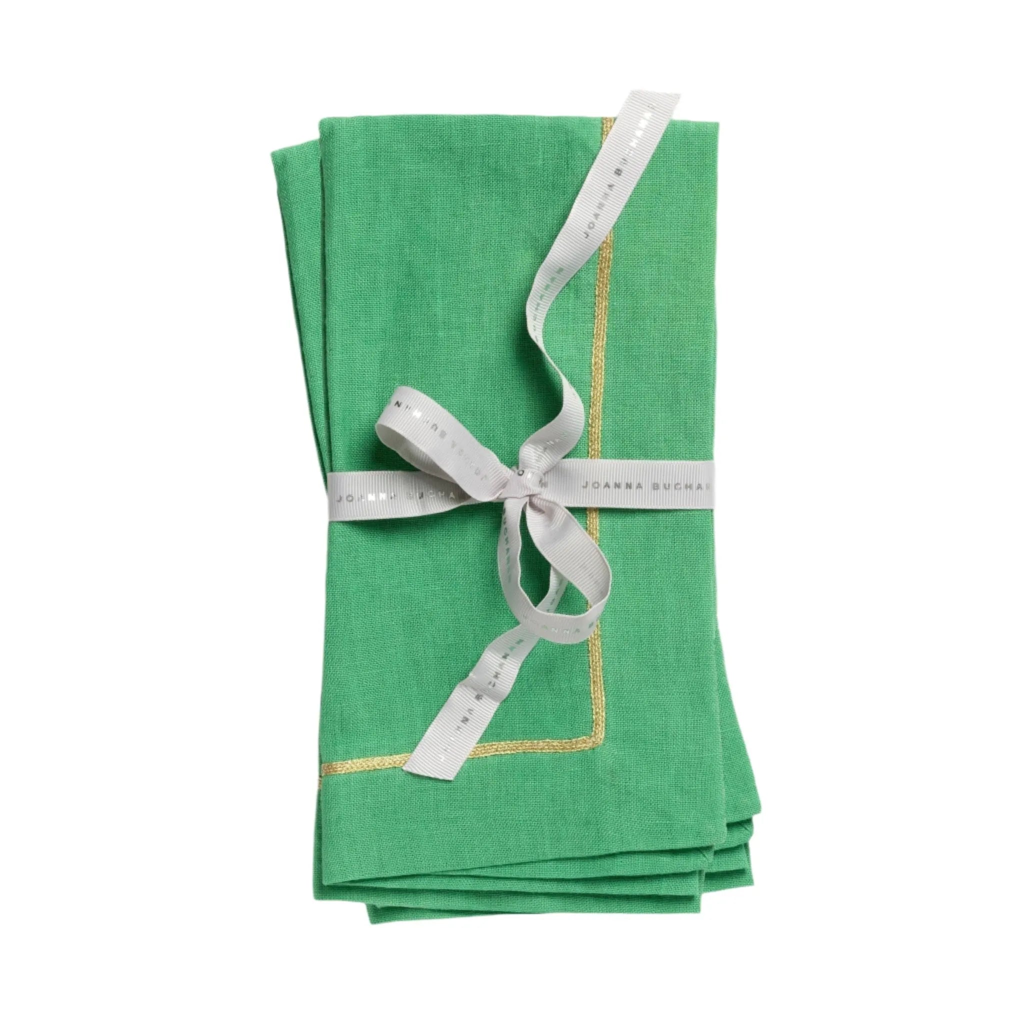 Gold trim linen dinner napkin,  grass green, set of two