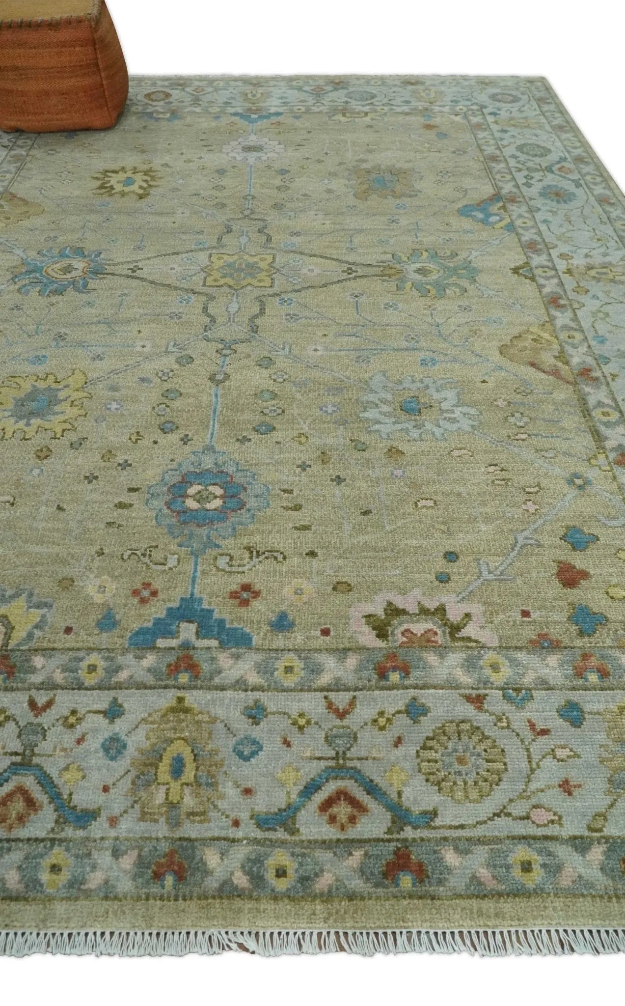 Hand Knotted Beige and Ivory Floral Traditional Traditional Oushak Multi Size Wool Area Rug