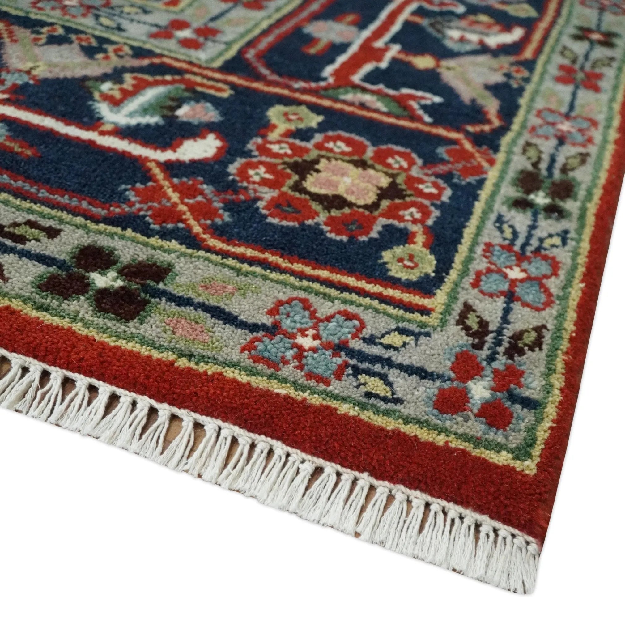 8x10 and 9x12 Hand Knotted Brown, Mustard, Ivory and Blue Traditional Wool Area Rug