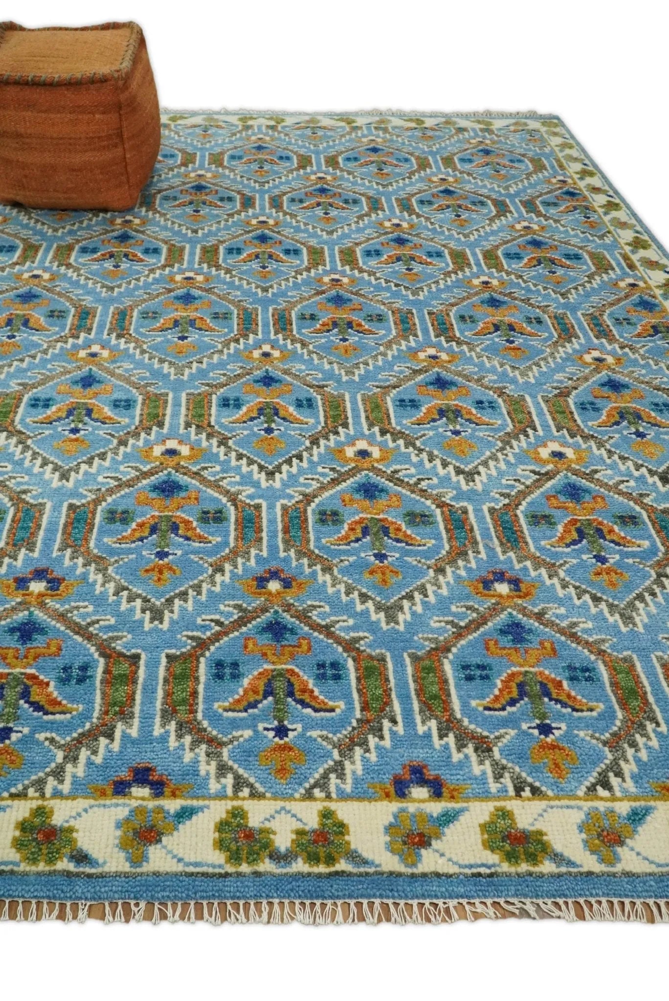 Blue, Brown and Beige Hand Knotted Wool Antique Vintage Style Multi size wool Area Rug