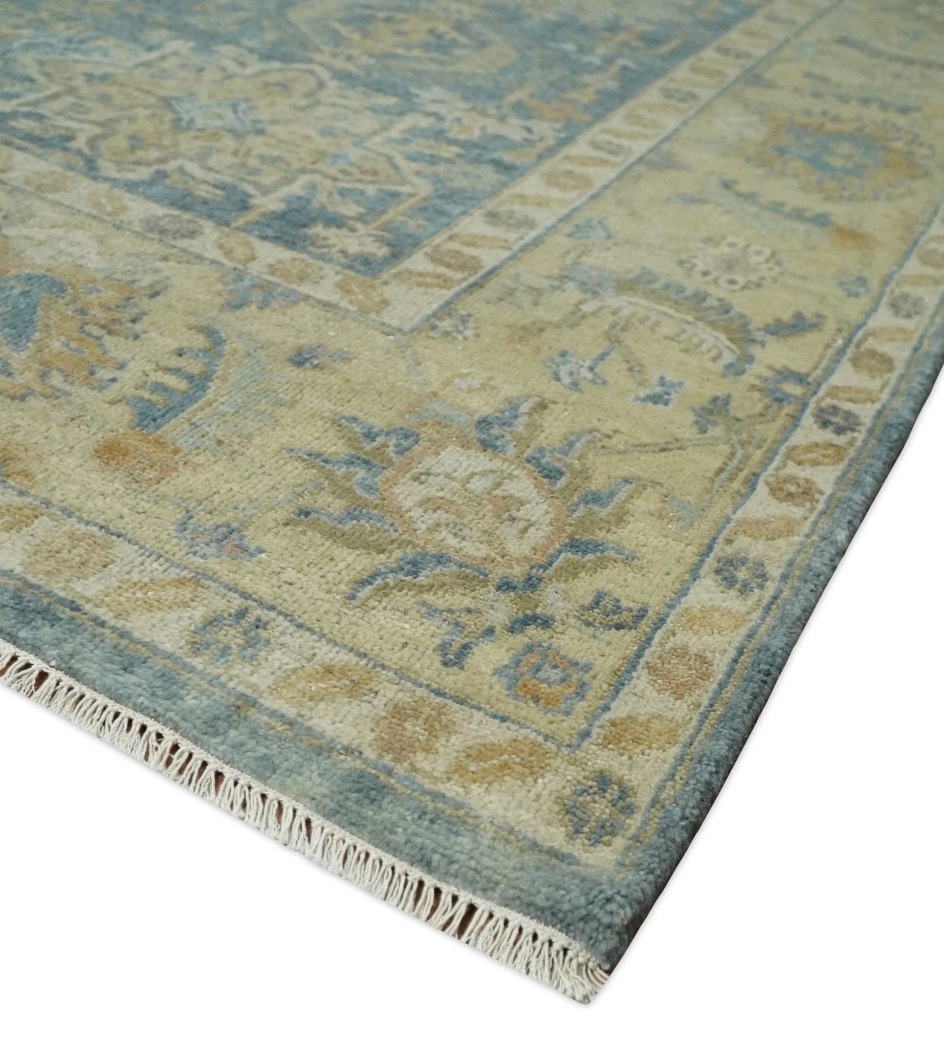 8x10 Fine Hand Knotted Teal and Beige Traditional Vintage Persian Style Mahal Antique Wool Rug | TRDCP496810