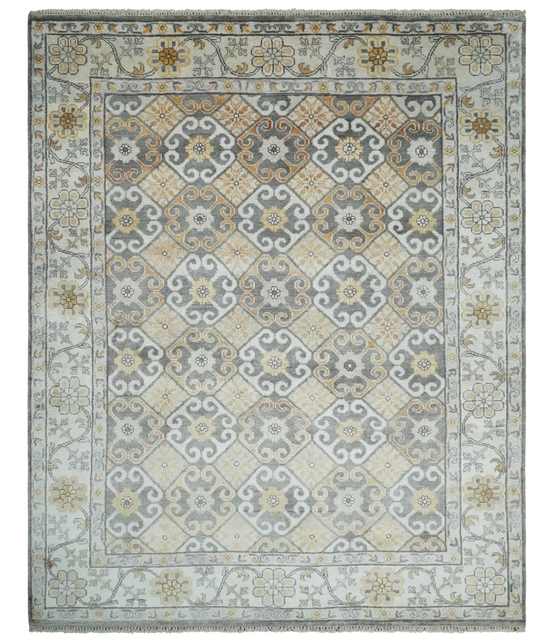 8x10 Fine Hand Knotted Camel and Beige Traditional Vintage Persian Style Antique Silk Rug | TRDCP536810