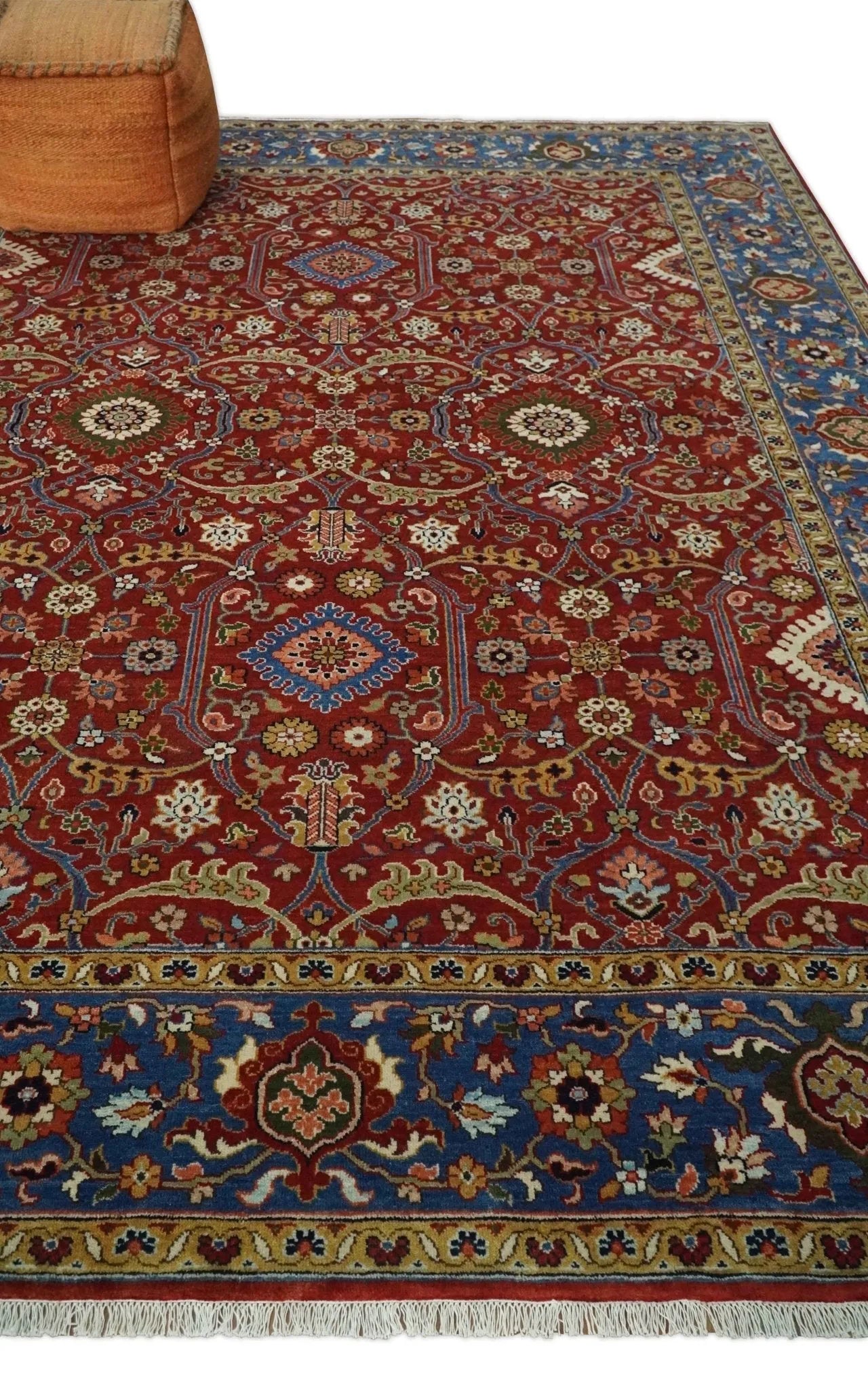 8x10 Fine Hand Knotted Rust and Blue Traditional Vintage Antique Persian Wool Rug | TRDCP851810