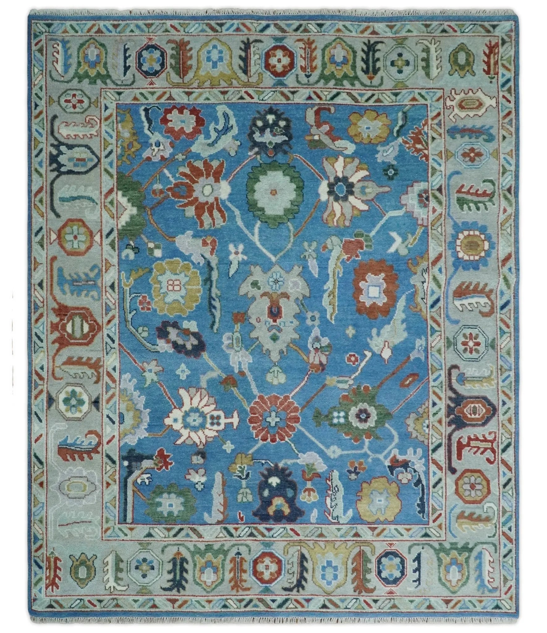 8x10 Hand Knotted Blue and Silver Traditional Persian Oushak Wool Rug | TRDCP980810