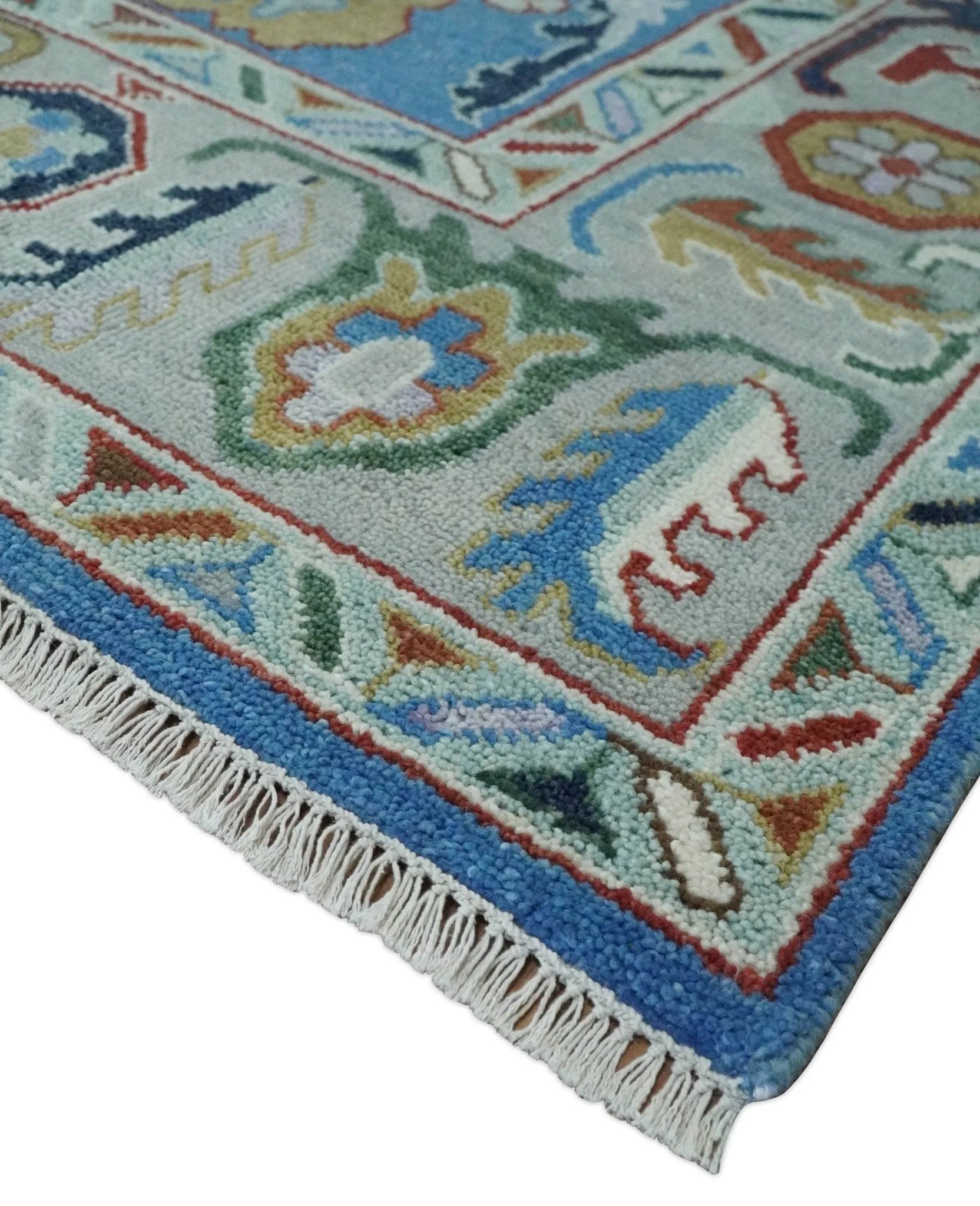 8x10 Hand Knotted Blue and Silver Traditional Persian Oushak Wool Rug | TRDCP980810