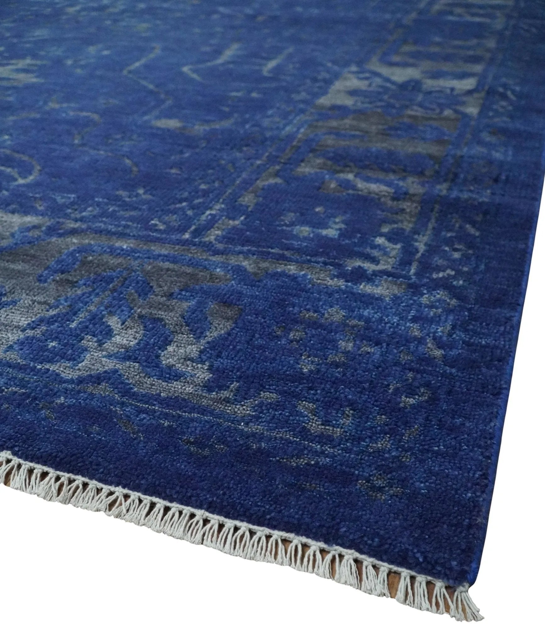 8x10 Hand Knotted Oriental Oushak Blue and Silver Wool Area Rug | TRDCP1507810S