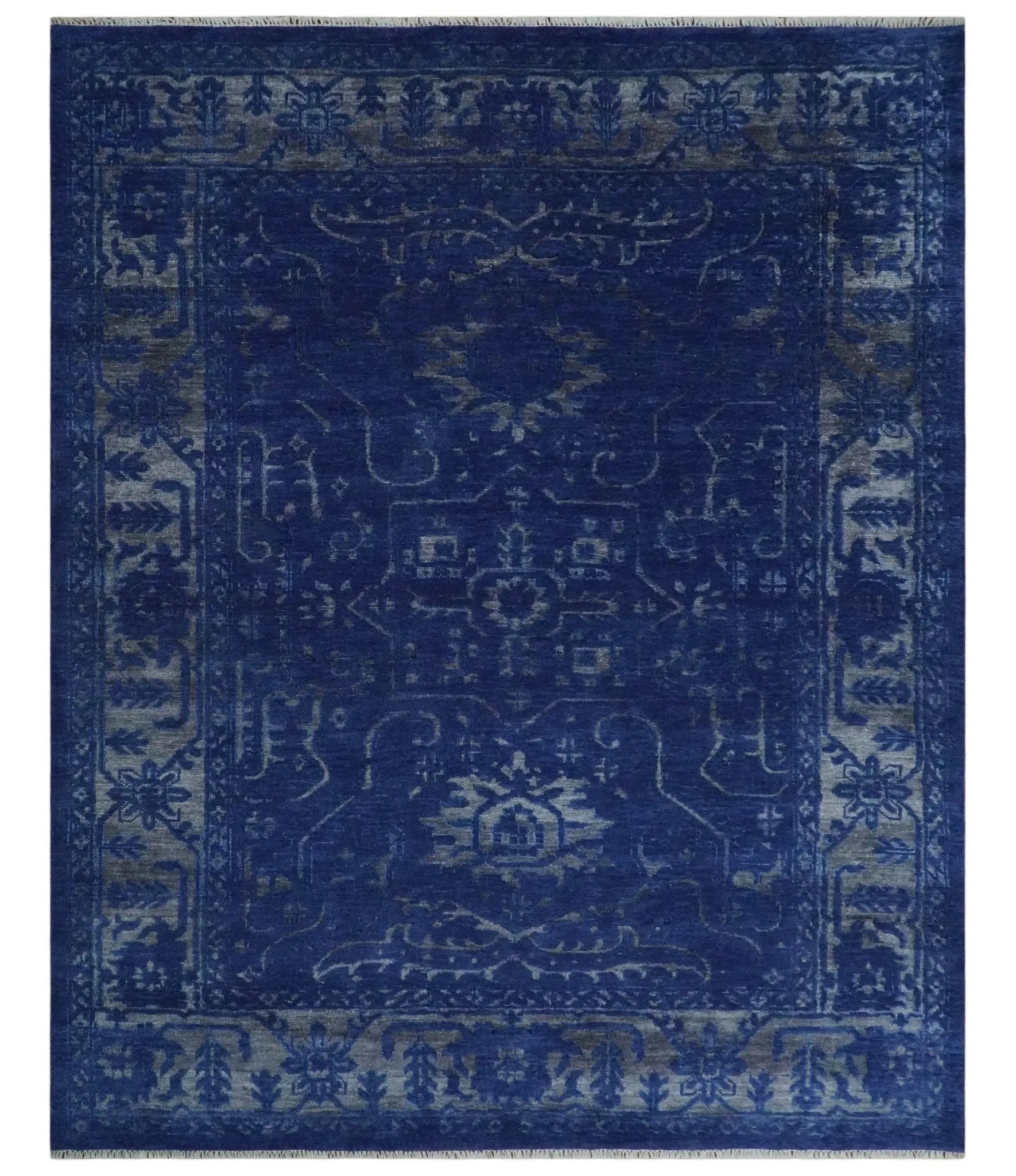 8x10 Hand Knotted Oriental Oushak Blue and Silver Wool Area Rug | TRDCP1507810S