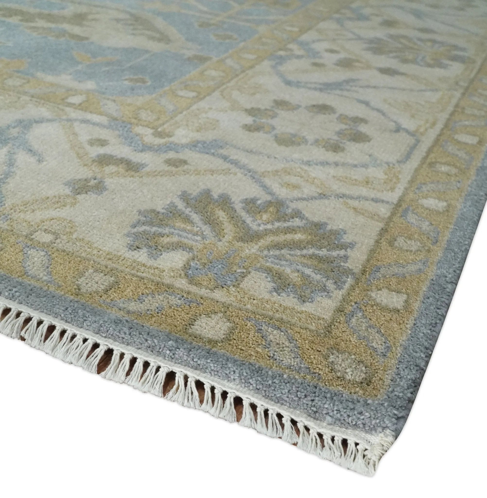 8x10 Hand Knotted Oriental Oushak Silver, Ivory and Beige Wool Area Rug | TRDCP1164810