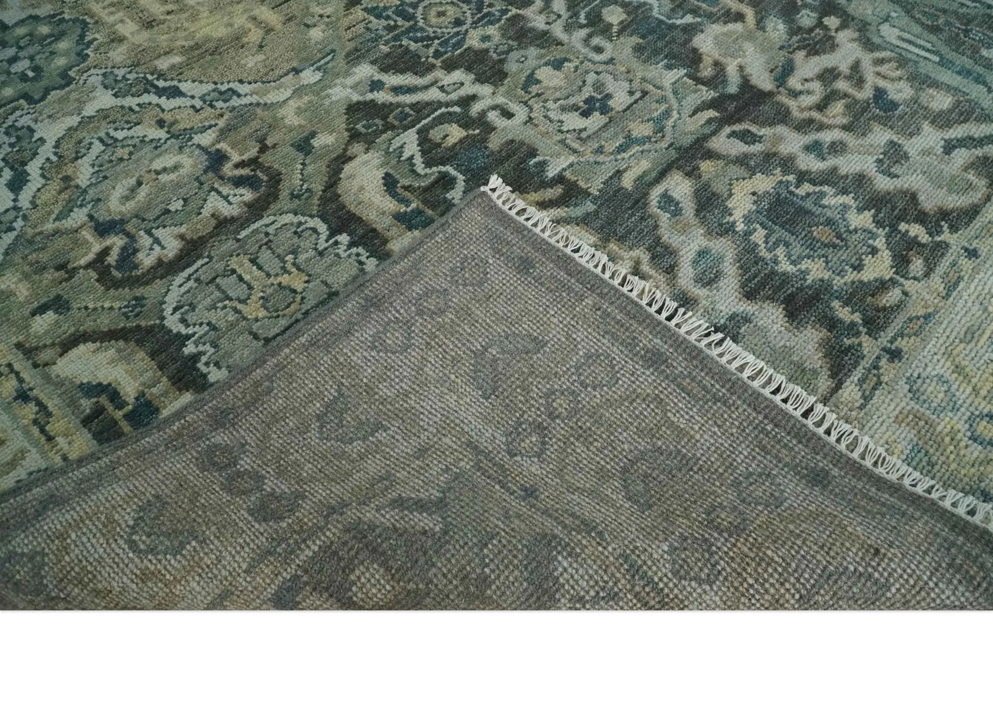 8x10 Wool Traditional Gray and Silver Antique Colorful Hand knotted Oushak Area Rug | TRDCP1328810S