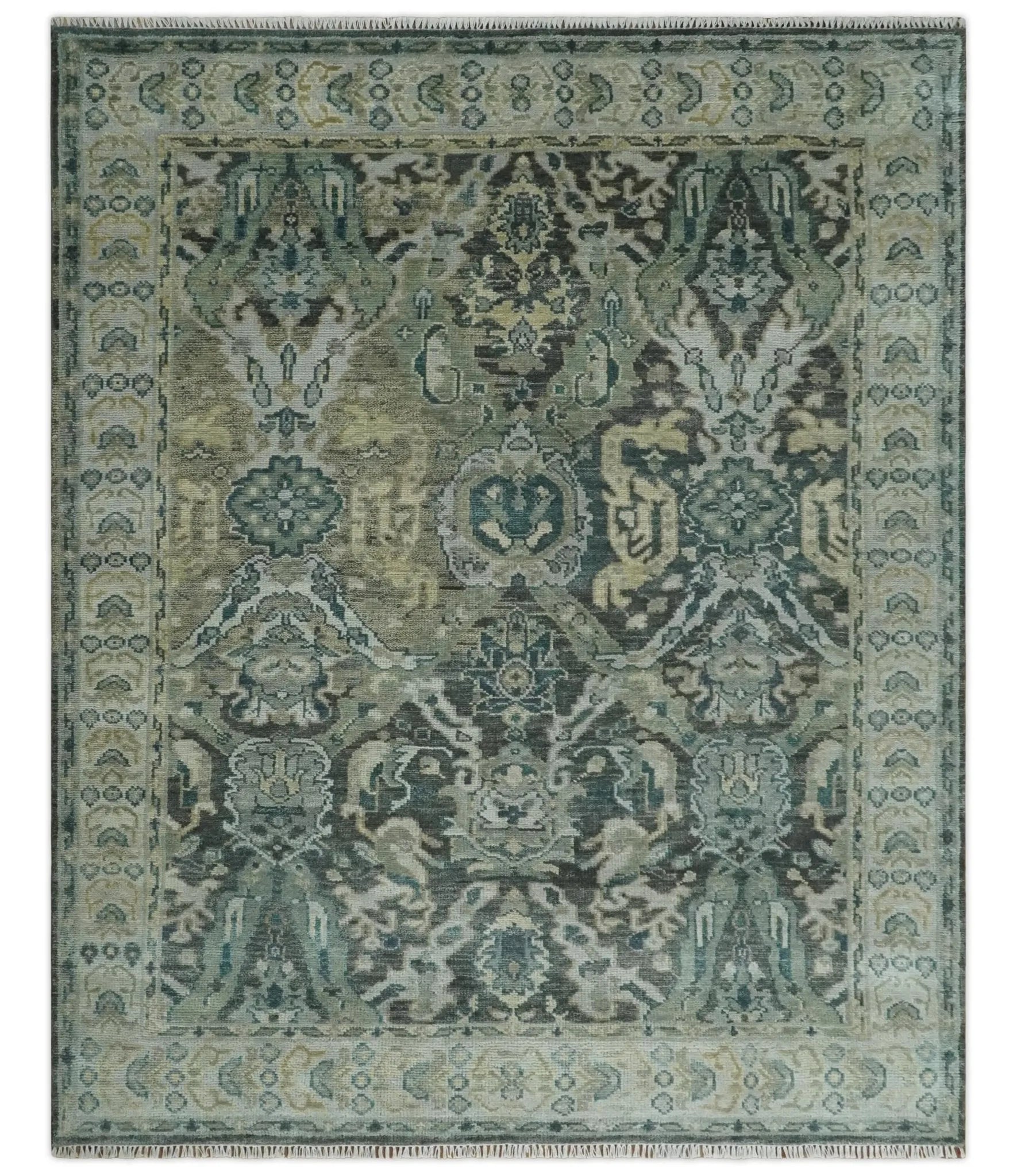 8x10 Wool Traditional Gray and Silver Antique Colorful Hand knotted Oushak Area Rug | TRDCP1328810S