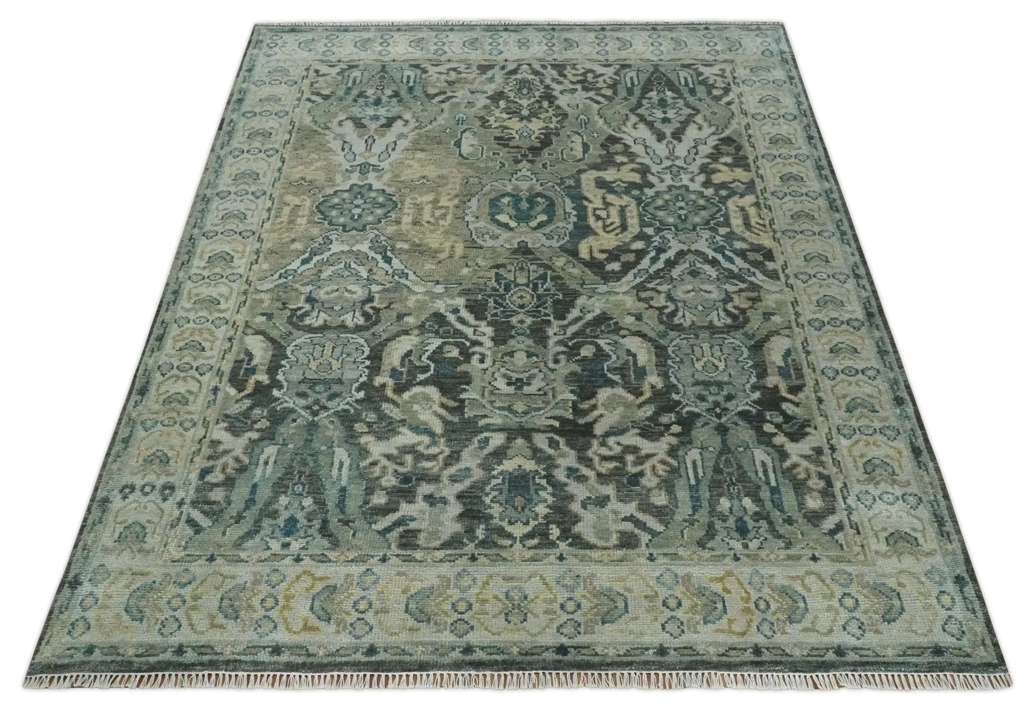 8x10 Wool Traditional Gray and Silver Antique Colorful Hand knotted Oushak Area Rug | TRDCP1328810S