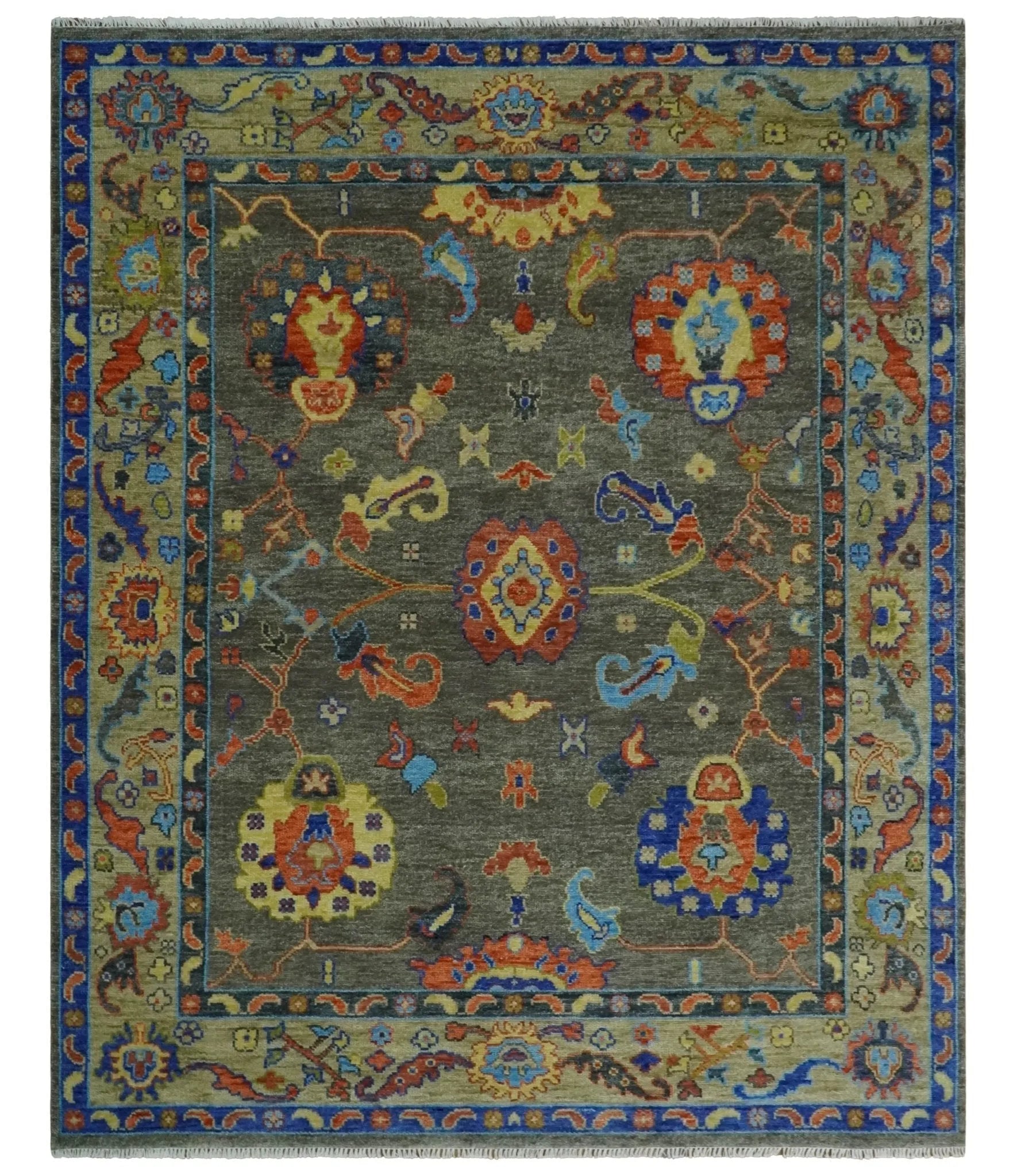 8x10 Wool Traditional Persian Green and Beige Vibrant Colorful Hand knotted Oushak Area Rug | TRDCP1073810S