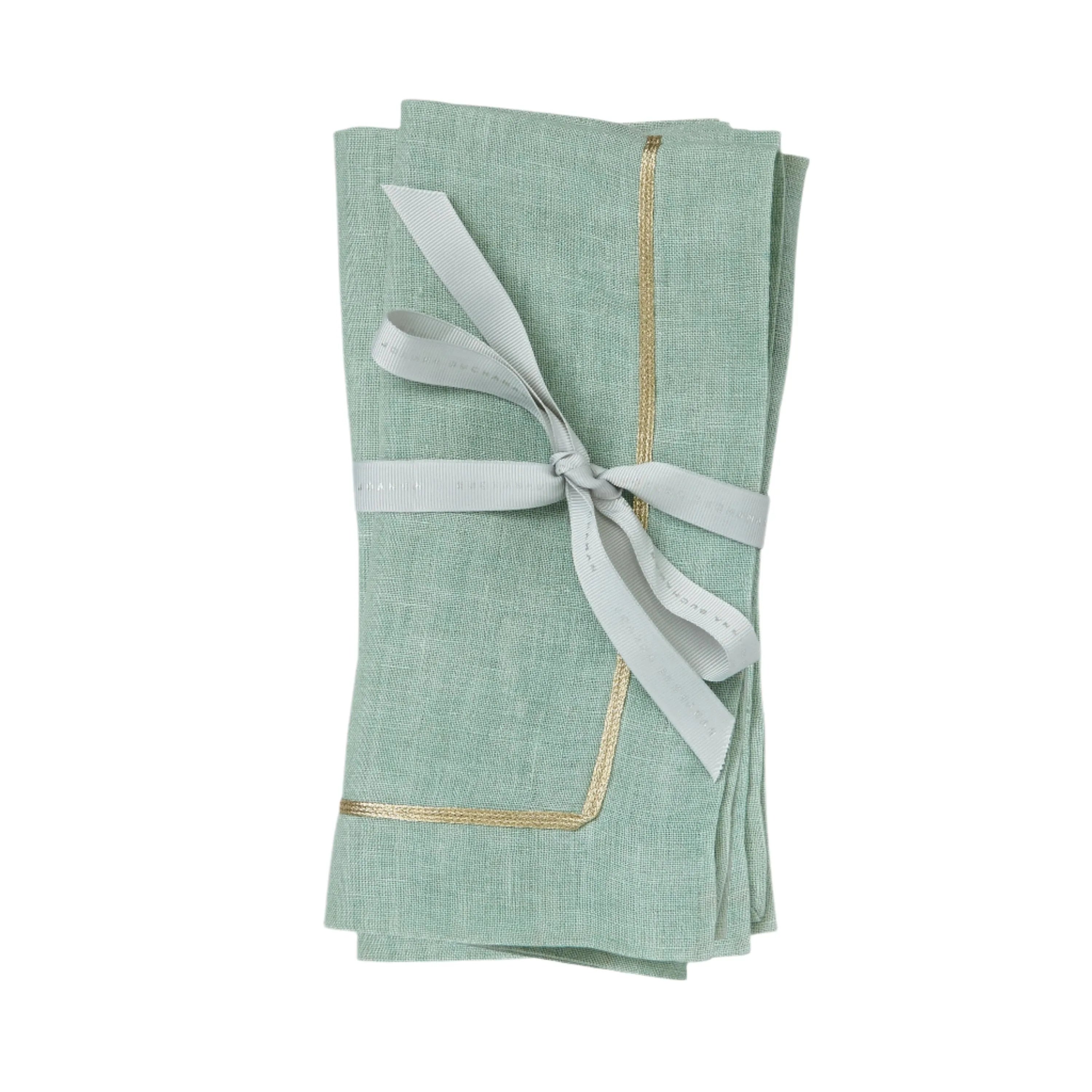 Gold trim dinner napkins, seafoam, set of two