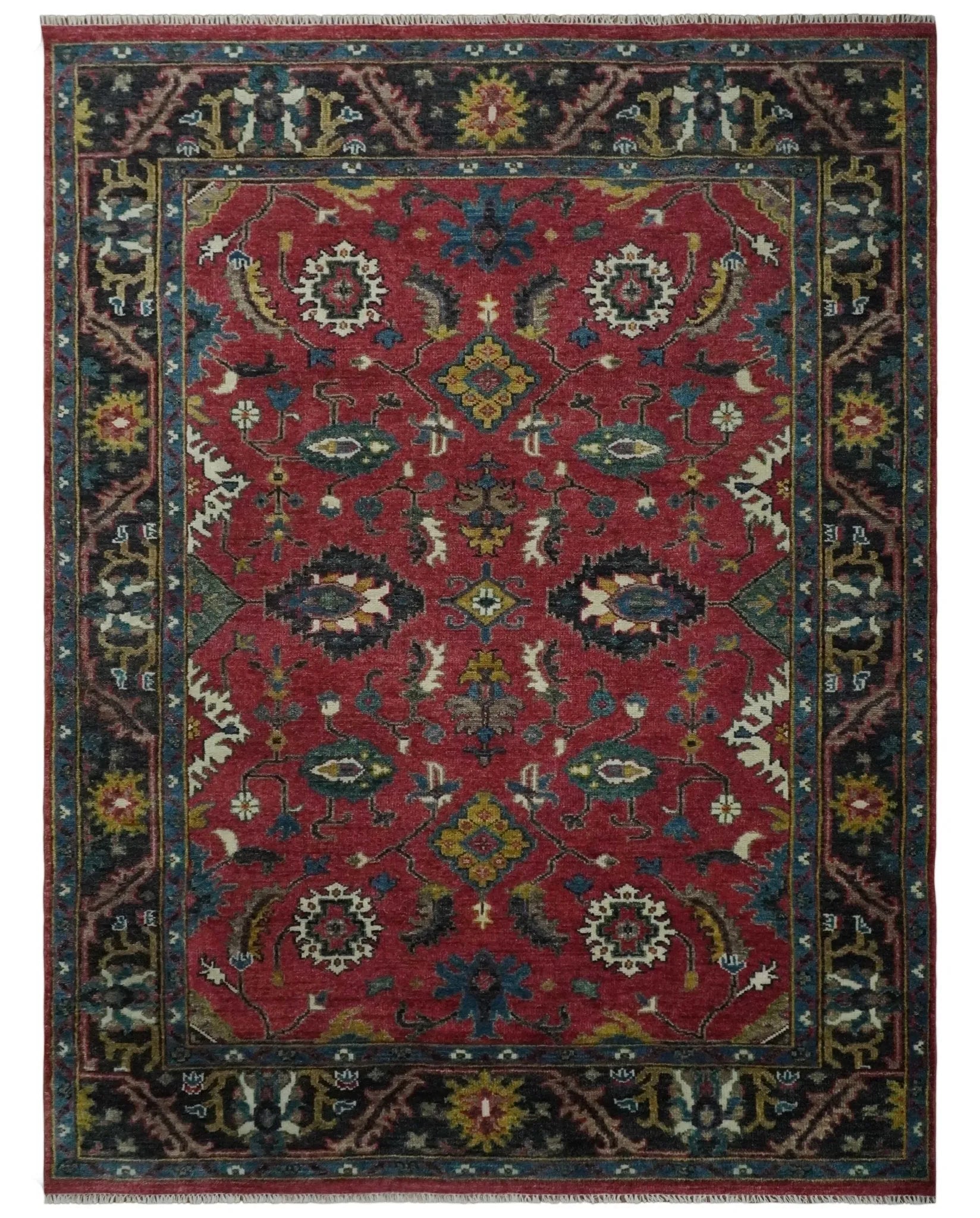 9x12 Antique Hand Knotted Rust and Charcoal Traditional Oushak Wool Area Rug | TRDCP1371912