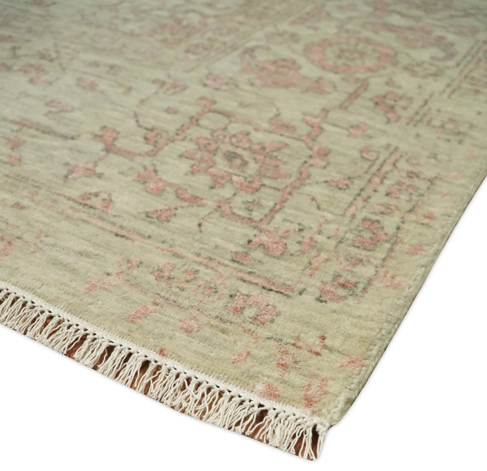 9x12 Fine Hand Knotted Beige and Peach Traditional Vintage Persian Style Antique Wool and Silk Rug | TRDCP662912