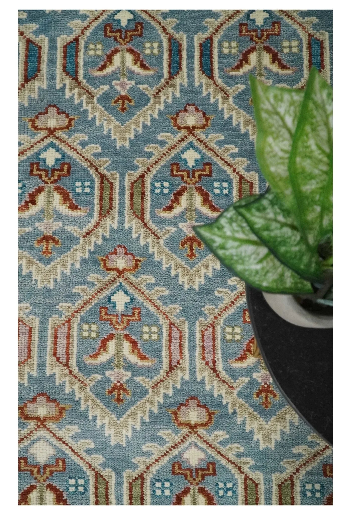 9x12 Hand Knotted Antique Blue, Beige and Rust Traditional Persian Oushak Wool Rug | TRDCP714