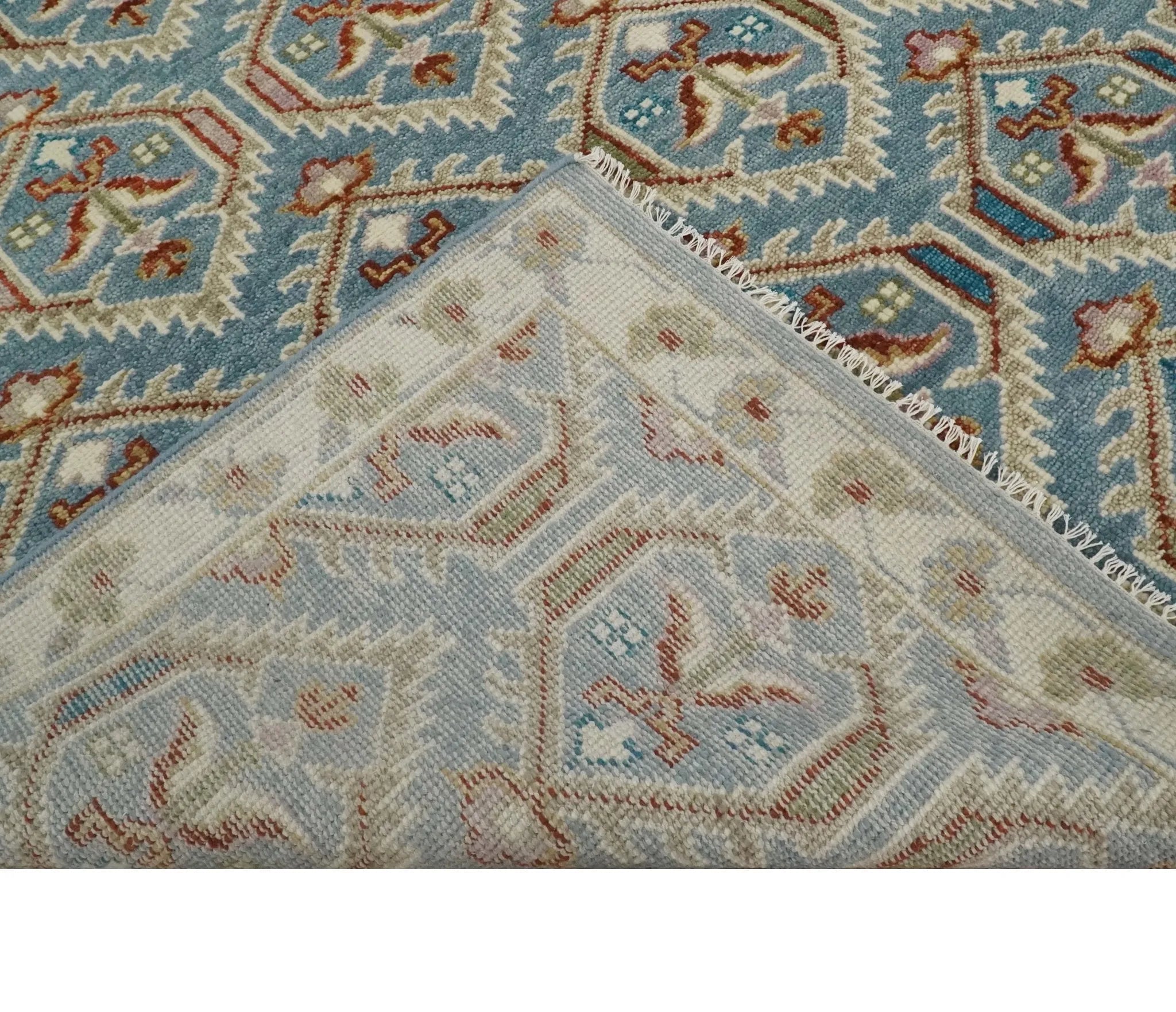 9x12 Hand Knotted Antique Blue, Beige and Rust Traditional Persian Oushak Wool Rug | TRDCP714