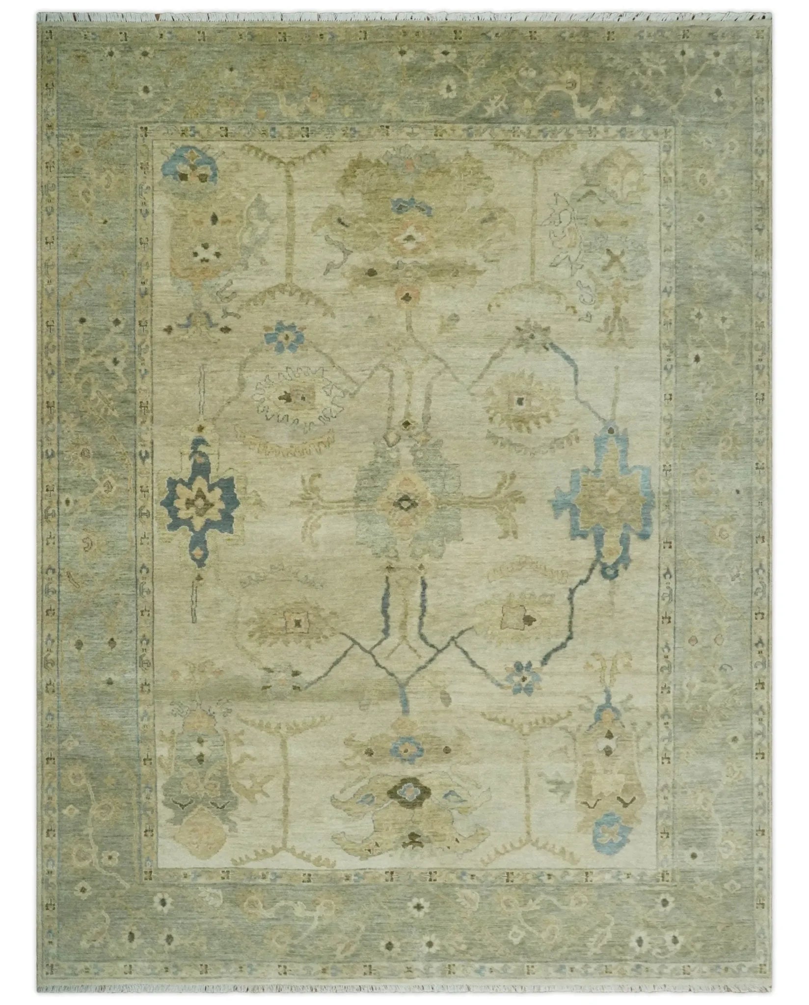 9x12 Hand Knotted Beige and Blue Traditional Vintage Persian Style Antique Wool Rug | TRDCP818