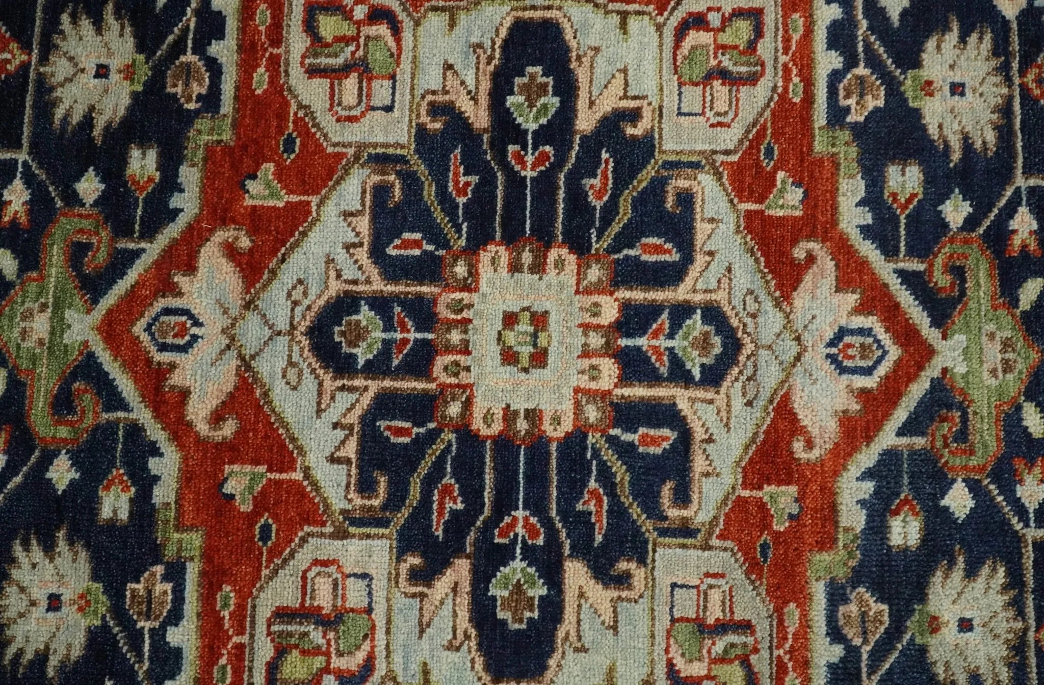 9x12 Hand Knotted Blue and Rust Traditional Heriz Serapi Antique Wool Rug | TRDCP680912