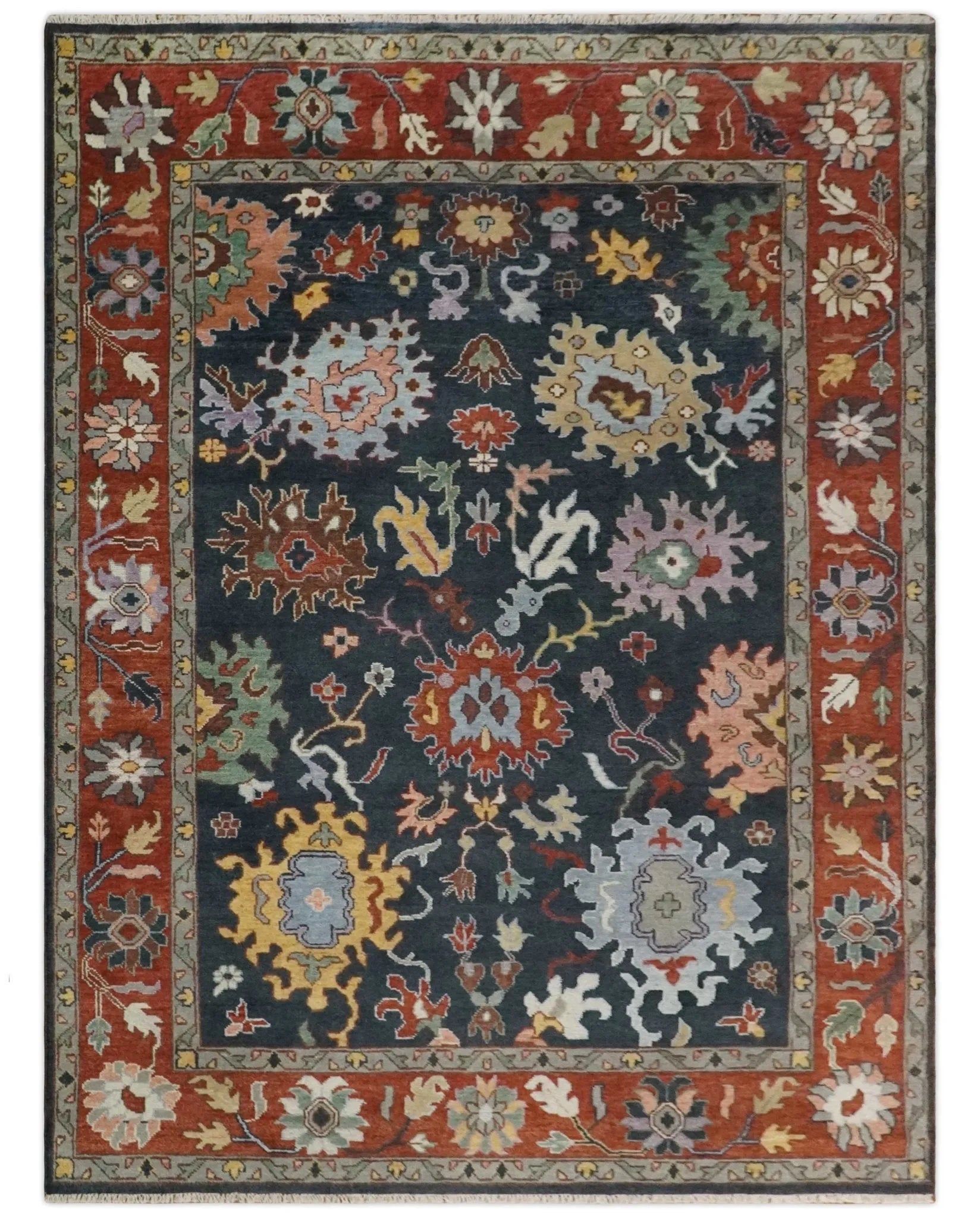 9x12 Hand Knotted Charcoal and Rust Traditional Persian Oushak Wool Rug | TRDCP732912