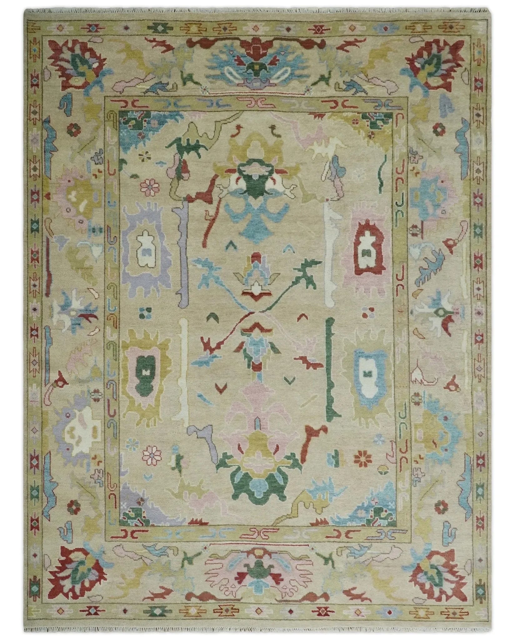 9x12 Hand Knotted Modern Oushak Camel and Beige Traditional Persian Wool Area Rug | TRDCP981912