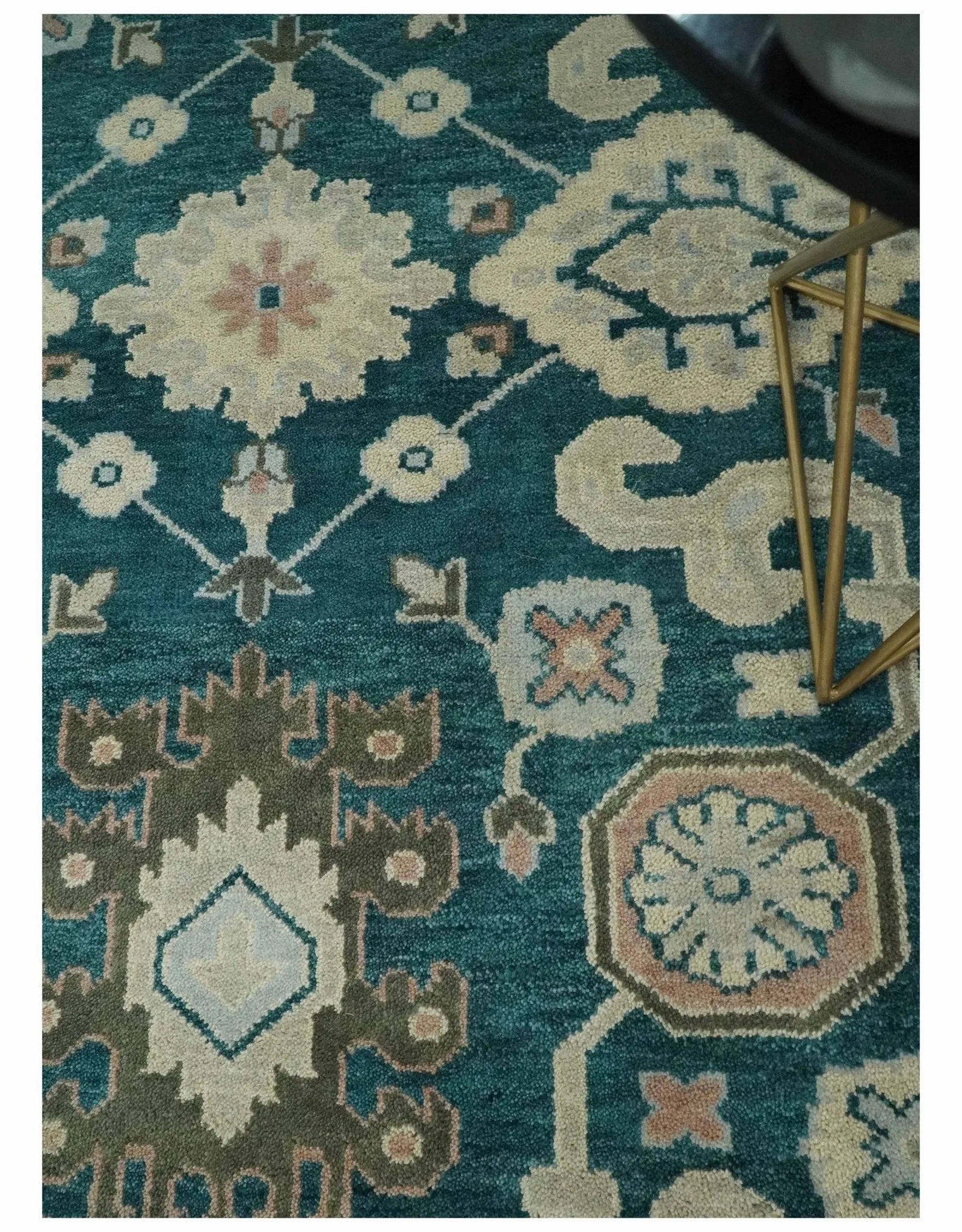 9x12 Hand Knotted Teal, Beige and Silver Traditional Persian Oushak Wool Rug | TRDCP826912