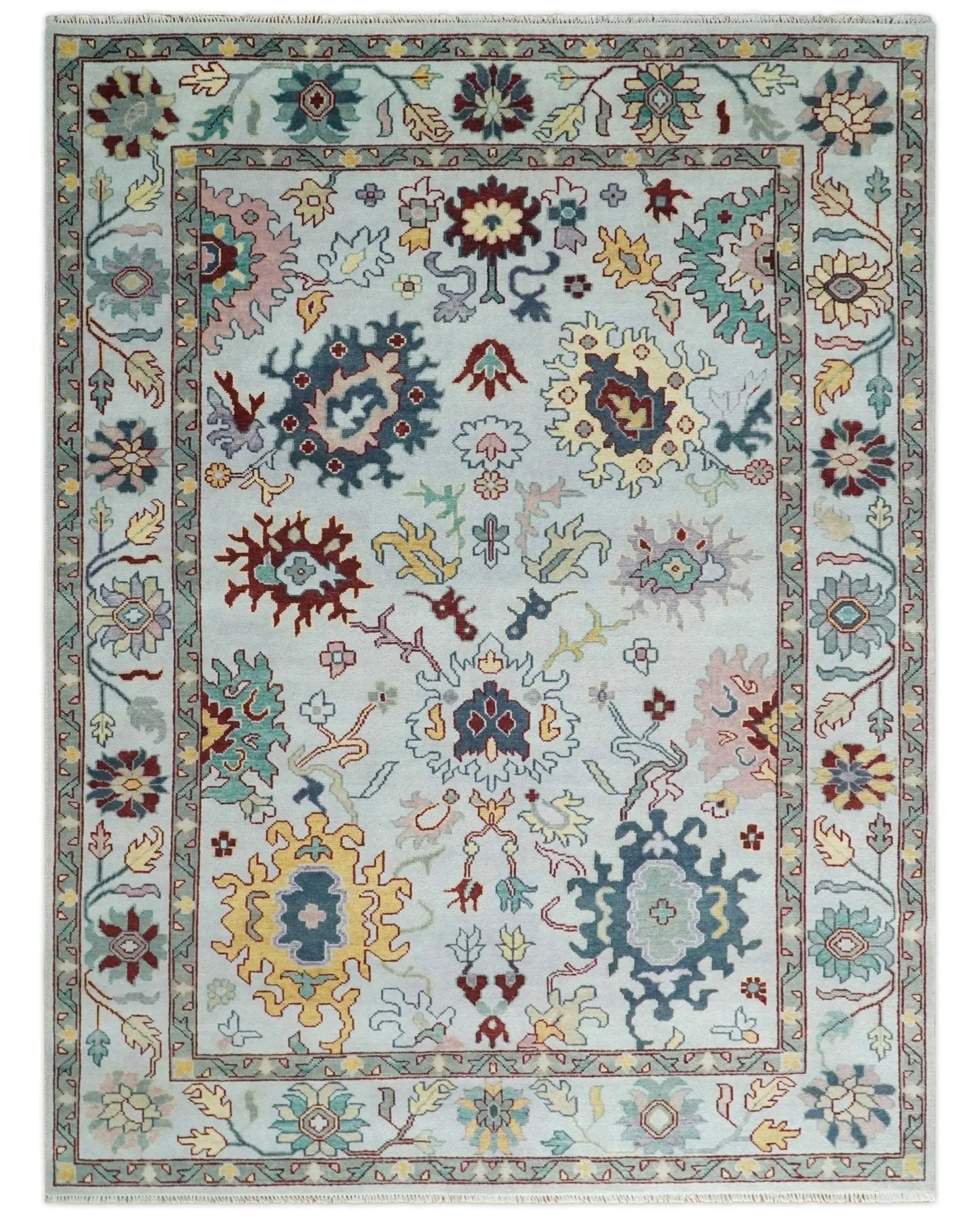 9x12 Modern Oushak Hand Knotted Persian Gray, Brown and Teal Colorful Wool Area Rug | TRDCP924912