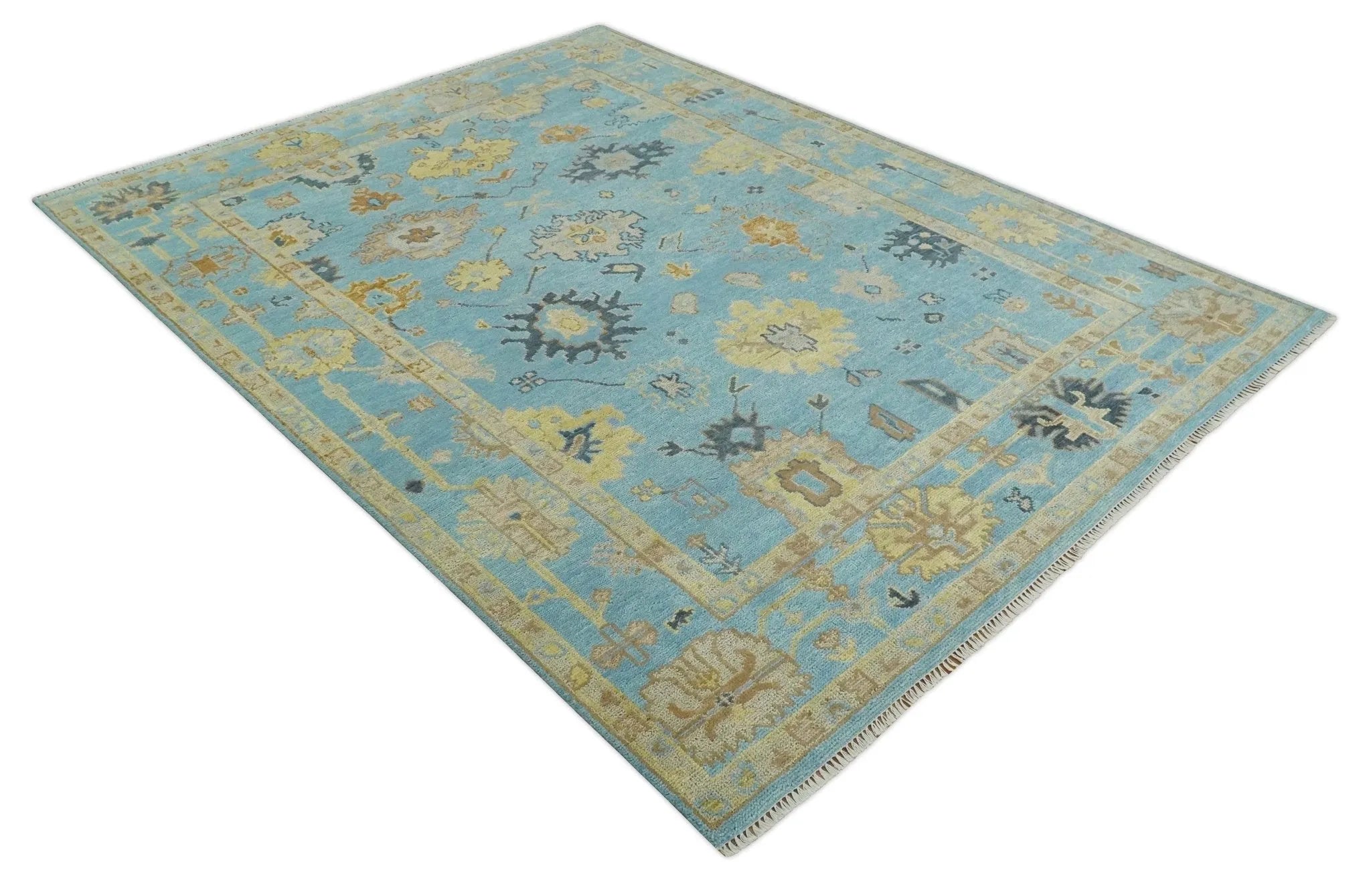 9x12 Wool Traditional Persian Blue and Beige Hand knotted Oushak Area Rug | TRDCP1094912