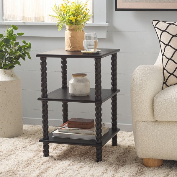 Dilyn Wood Accent Table in Matte Black with 3-Shelves