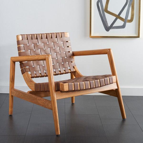 Safavieh Bellona Cognac Leather Woven Accent Chair