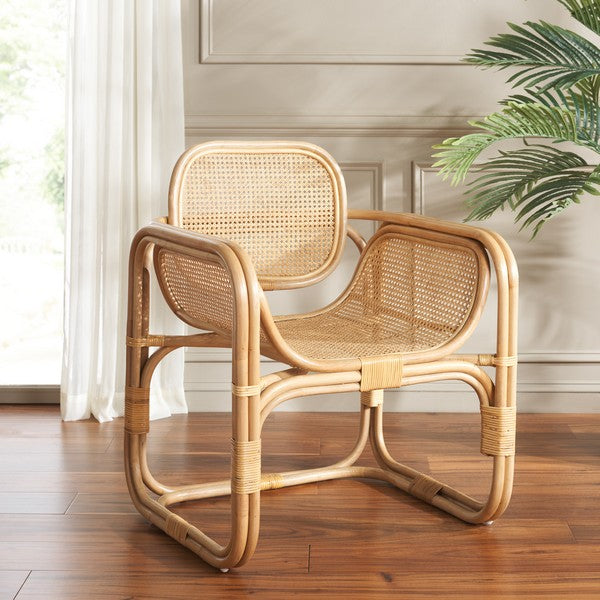 Safavieh Nadie Wood Accent Chair in Natural with Rattan Mesh