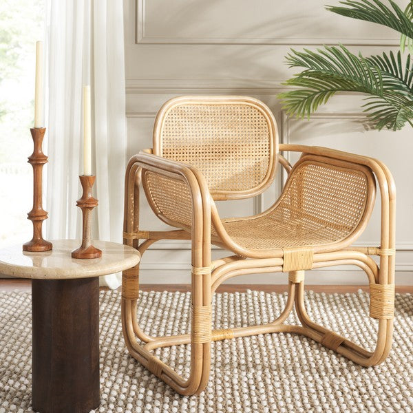 Safavieh Nadie Wood Accent Chair in Natural with Rattan Mesh