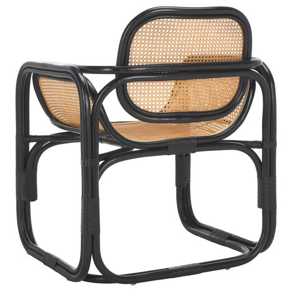 Nadie Wood Accent Chair in Natural and Black with Rattan Mesh