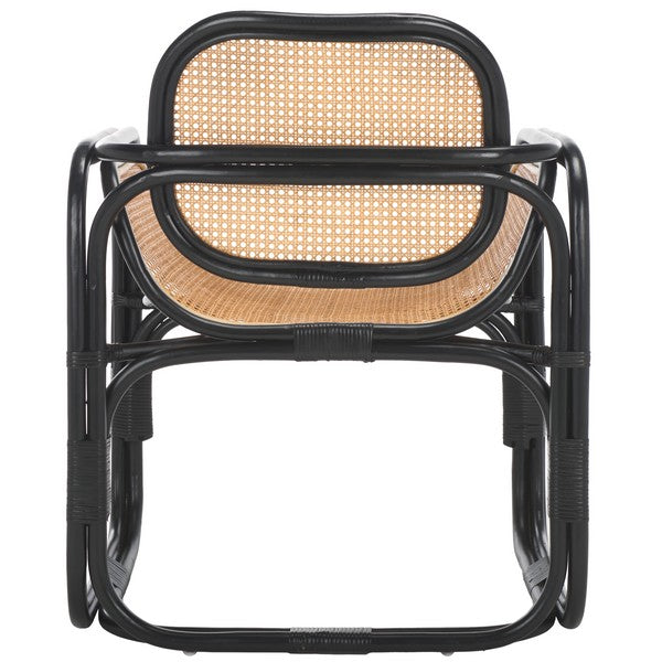 Nadie Wood Accent Chair in Natural and Black with Rattan Mesh