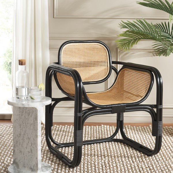 Nadie Wood Accent Chair in Natural and Black with Rattan Mesh