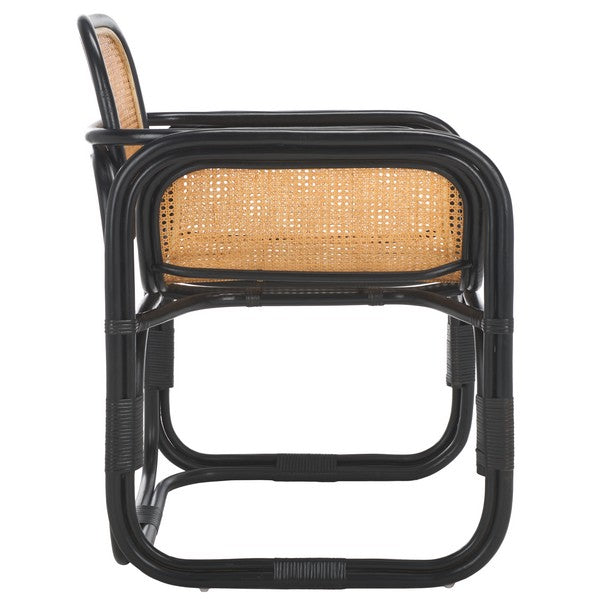 Nadie Wood Accent Chair in Natural and Black with Rattan Mesh