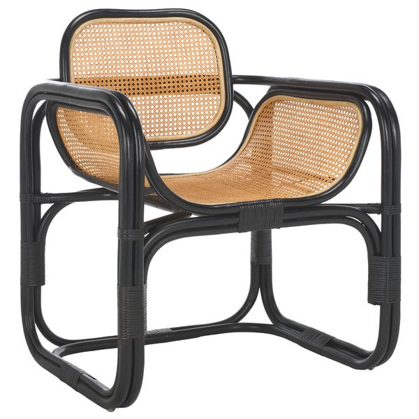 Nadie Wood Accent Chair in Natural and Black with Rattan Mesh