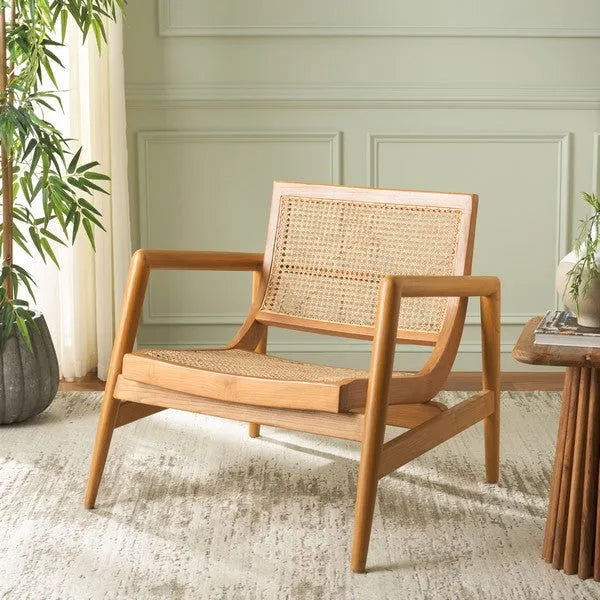 Ender Sungkai Wood Accent Chair in Natural with Rattan Weave