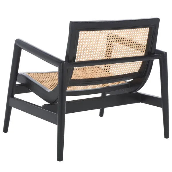 Ender Sungkai Wood Accent Chair in Black with Rattan Weave