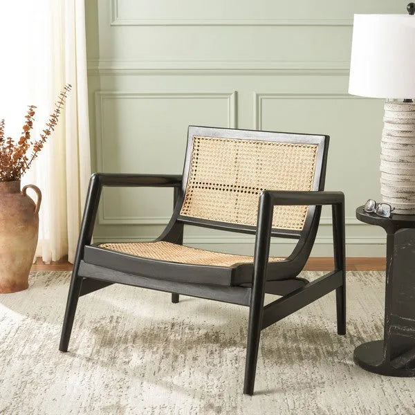 Ender Sungkai Wood Accent Chair in Black with Rattan Weave