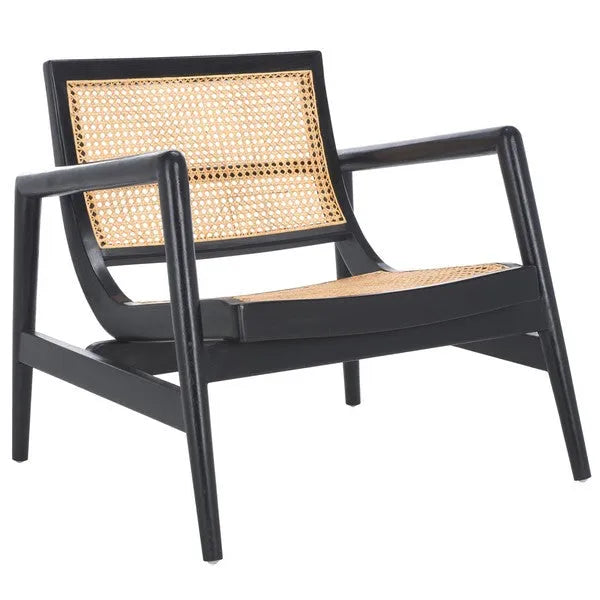 Ender Sungkai Wood Accent Chair in Black with Rattan Weave