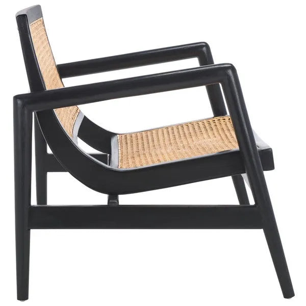 Ender Sungkai Wood Accent Chair in Black with Rattan Weave