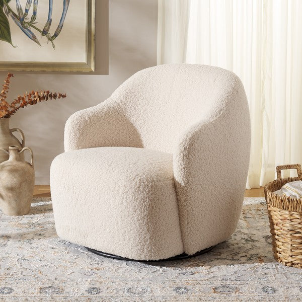 Theoden Swivel Barrel Accent Chair in Off-White