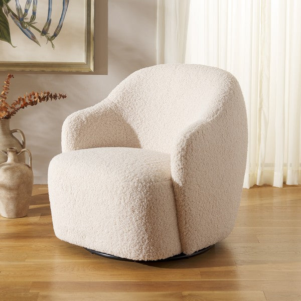 Theoden Swivel Barrel Accent Chair in Off-White