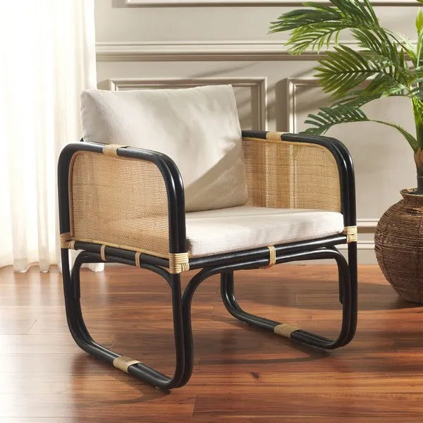 Alybeth Rattan Accent Chair in White/Black with Cushion