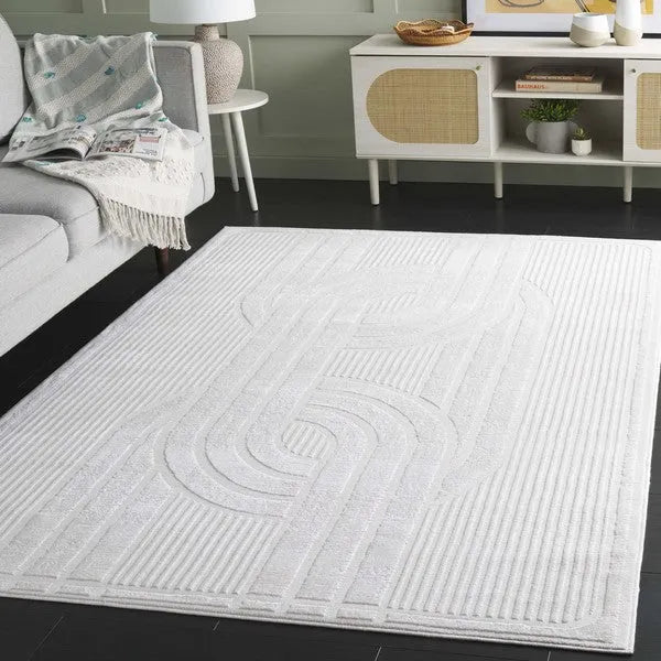 Archway Polypropylene Rug in Ivory with Curved Pattern