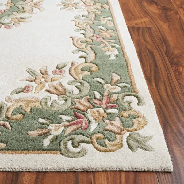 Aubusson Wool Rug in Ivory and Green