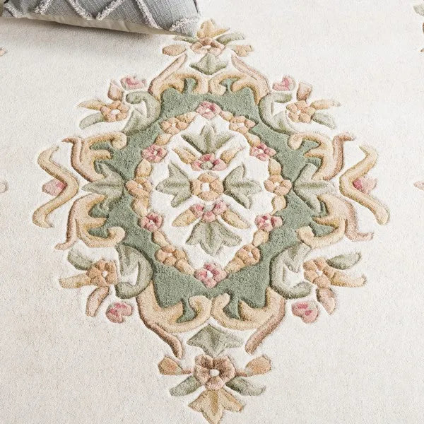 Aubusson Wool Rug in Ivory and Green