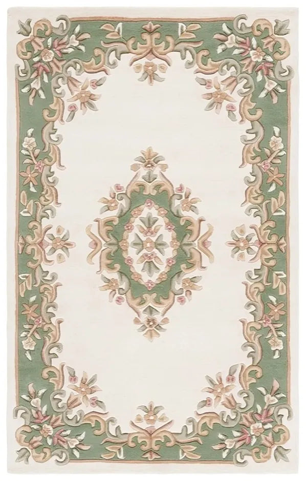 Aubusson Wool Rug in Ivory and Green