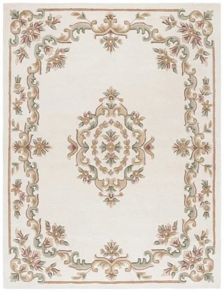 Aubusson Wool Rug in Ivory and Green